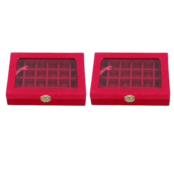 2 st Sammet Smyckeskrin 24 Fack Smyckesring Displaybox med Transparent Lock för Örhängen Ringar Armband Broscher