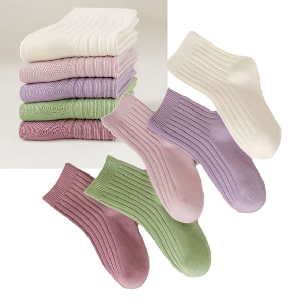 5 Par Crew Toddler Strumpor Enfärgade Mellanhöga Mjuka Bomullsstrumpor för Höst Vinter XL (17‑19cm för 8‑12 År)