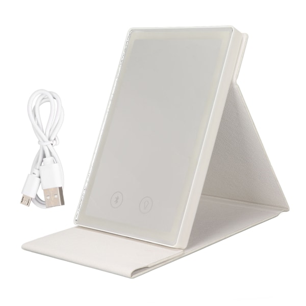 Reseförstoringspegel med belysning, Bluetooth-högtalare, LED, 3 färger, dimbar, fällbar, bordsmodell, vit