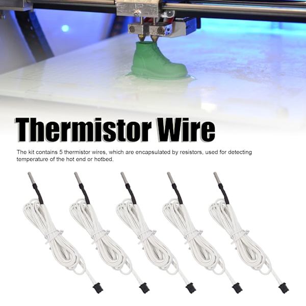 5 st Thermistortrådar, exakta, högtemperaturbeständiga, rostfritt stål, 100K Thermistor Temperatursensor, 2m/78.7in