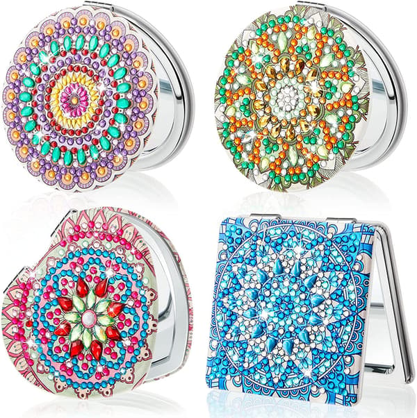 Diamantmålning Minispegel, DIY Strass-utsmyckad Dubbelsidig Bärbar Sminkspegel – Stil 2 Style 2