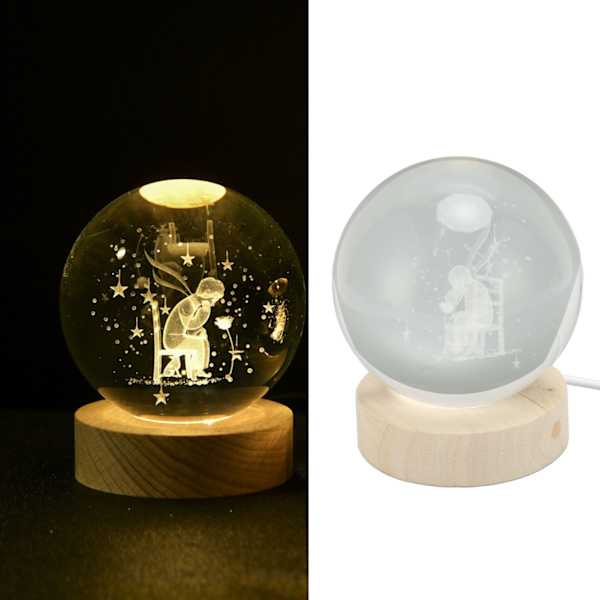 3D Krystal Kugle 3,1 tommer i Diameter med Belysning i Træbase, USB-Strøm, Krystal Kugle Natlampe til Familie, Soveværelse, Kontor