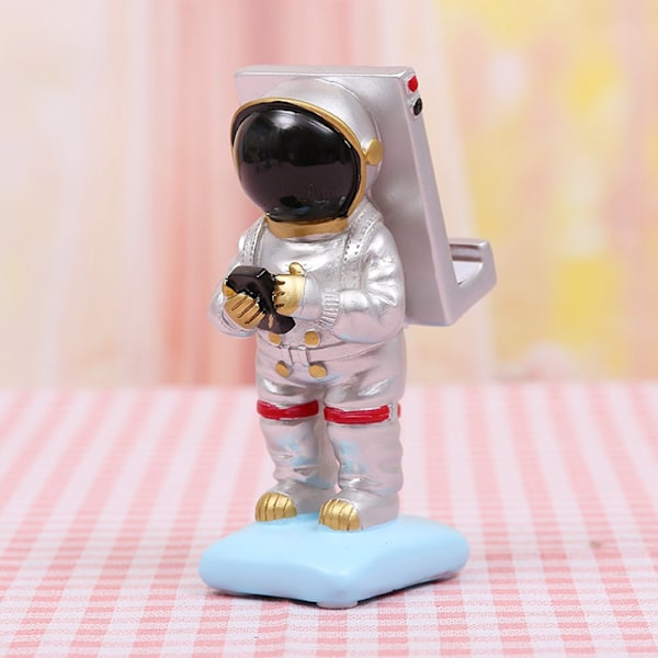 Mobiltelefonholder i form av astronaut i harpiks, miniatyrfigurer, håndverk, hjemme- og skrivebordsdekorasjon, sølv