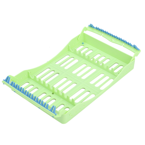 Steriliseringsställ för tandläkarinstrument i plast, plats för instrument, desinfektionslåda (grön)