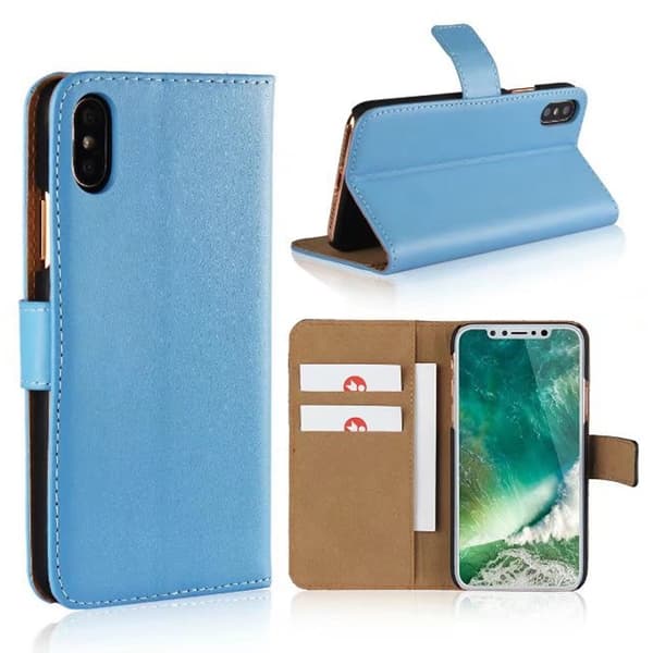 iPhone 12/12 Pro - Ægte Læder Etui - Lyseblå