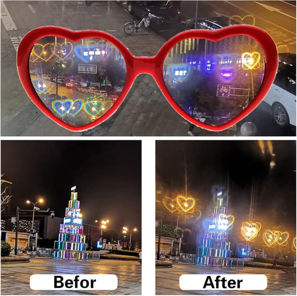 Hjerteeffekt Diffraktionsbriller, Festival Party Rave Tilbehør Med UV400 Beskyttelse, Regnbue Hjerte Lys Effekt 3D Solbriller til Lysshow