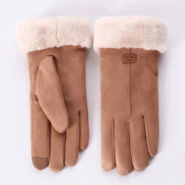 Damehandsker TOUCH, Polyester/Økologisk læder, 21cm, Beige
