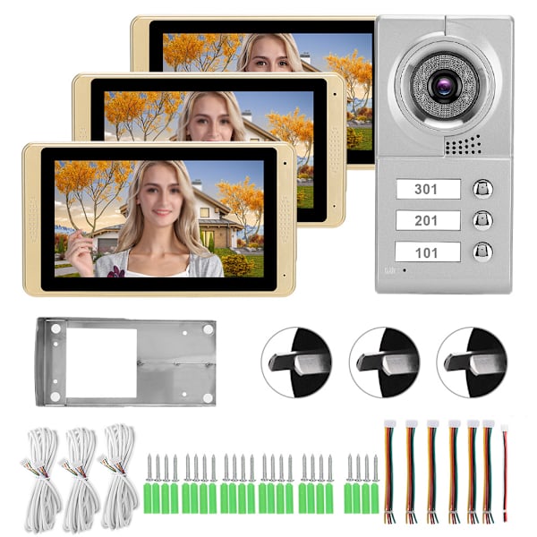 100-240V 7 tommer 720P WIFI Touchscreen Intercom med 3 skærme Dørklokke AU Stik