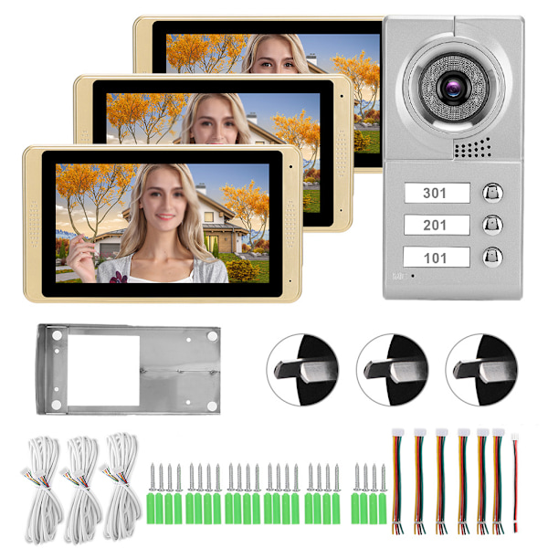 100-240V 7 tum 720P WIFI Pekskärm Intercom 3 Monitorer Dörrklocka AU-kontakt