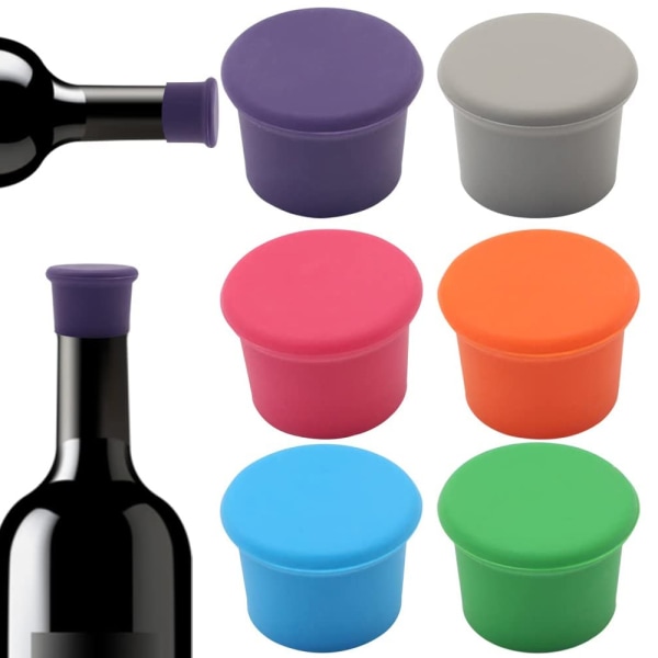 6st vinflasklock, silikonkork,garanterad vinkvalitet,flerfärgade