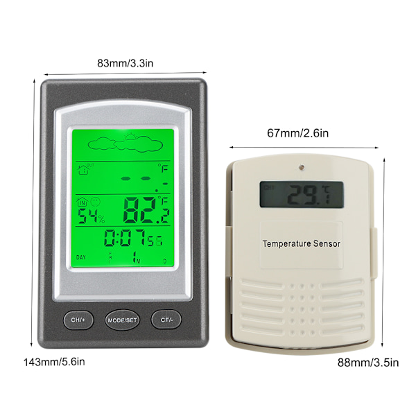 Indendørs/Udendørs LED Elektronisk Termometer Temperatur Luftfugtighedstester med Vejrudsigt