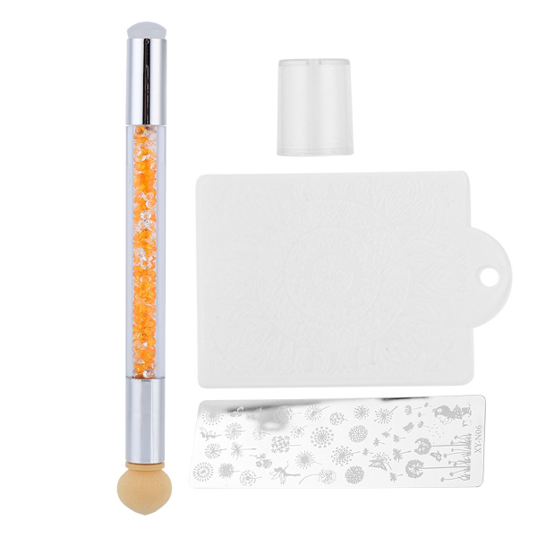 3 stk. Neglekunst Stål Stemplingsplade Silikon Svampehoveder Farvning Pen Tryk Værktøj (Orange)
