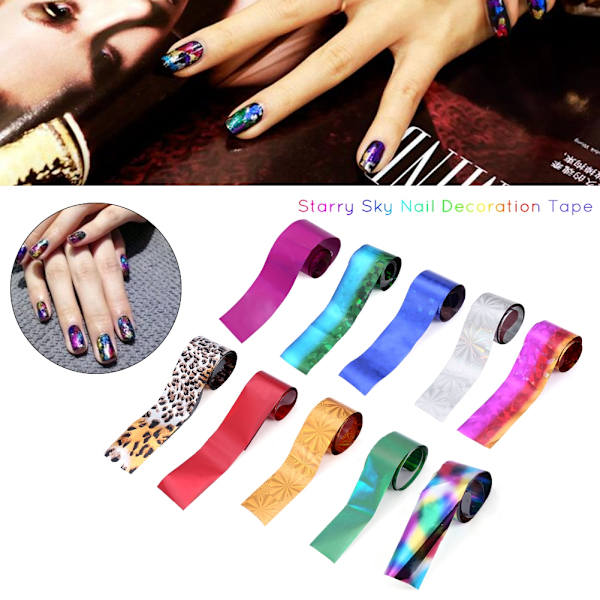 10 st Mixed Mönster Nagelfilmsremsa Stjärnhimmel Holografisk Nagelkonst Manikyr DIY Verktyg