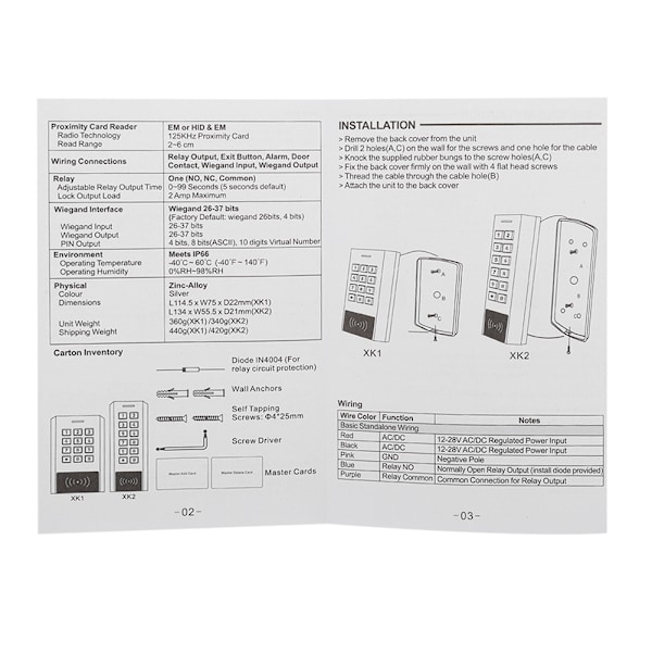 Bluetooth-tangentbord för åtkomstkontroll, IP66-skydd, ID-kort, metall, 125 kHz, XK3-BT
