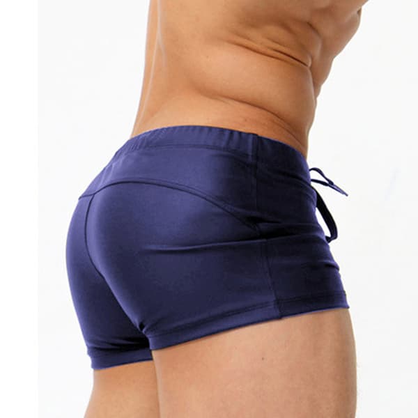 Badbyxor för män, fyrkantig bendesign stretchtyg snabbtorkande badkläder med justerbart midjeband, andningsbart meshfoder klorresistent strand Dark Blue