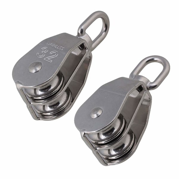 Remskive i rustfrit stål, M32 dobbeltremskive, 304 roterende remskive, Heavy Duty til ståltov, spil, remskive, remskiver til transport, belastningskapacitet