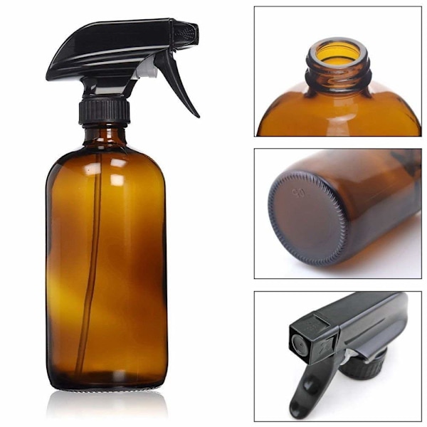Återvinningsbara 500ml Sprayflaskor i Amberfärgat Glas, 4-pack med Multifunktionellt Munstycke, Miljövänlig Förvaring för Eteriska Oljor, BPA-fria, Specialglas