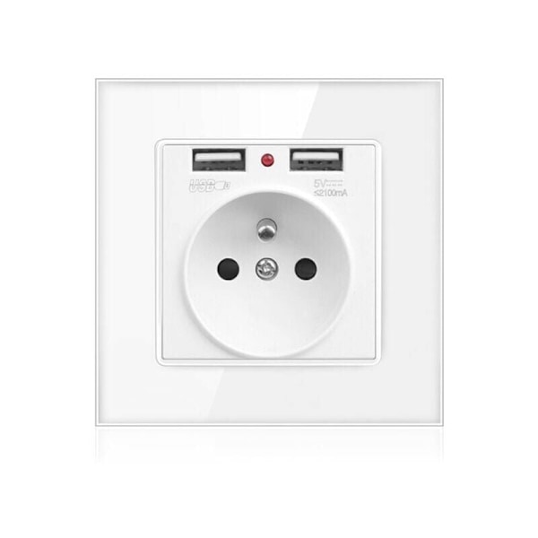 Dubbel USB EU Standard 16A Uttag, Intelligent Laddare Utgång DC 5V 2.8A för Smartphone Surfplatta Kamera, AC 110V-250V Vägguttag, Universell