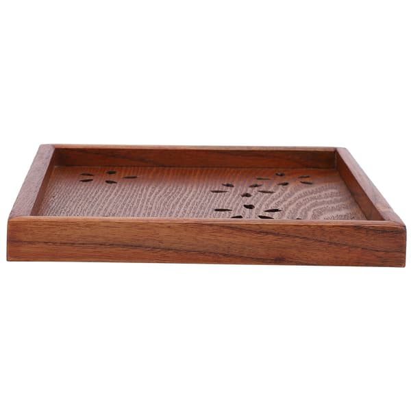 Trebrett for teservering, serveringsbrett med klassisk design og solid trekonstruksjon, slitesterk design, glatt overflate, multifunksjonell servering