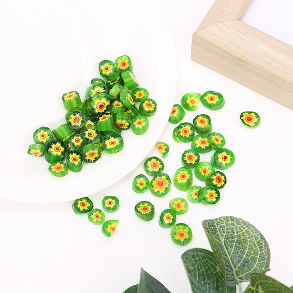 28g Fusing Glass Fargede Glasurer Grønn Gul Blomst Mønster DIY Smykker Håndverk for Mikrobølgeovn Ovn