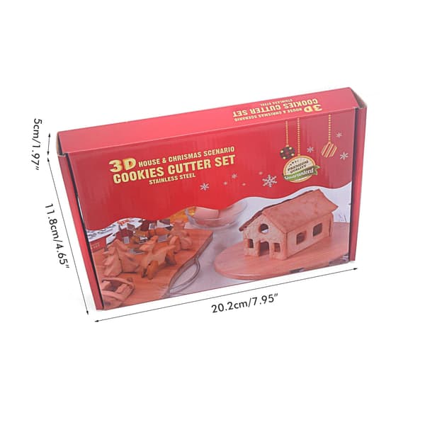Kakeformsett for julebakst, 3D pepperkakehus kakeformer i rustfritt stål, kjeksformer for barn og voksne, festlig
