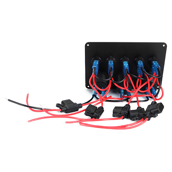 5 Gang LED Toggle Switch Panel med Digital Voltmeter Universal til RV Bil Motorbåd Grøn