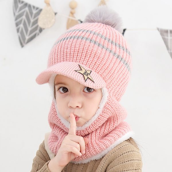 Barn Vintermössa och Halsduk Set Varm Stickad Mössa Halsduk Beanies