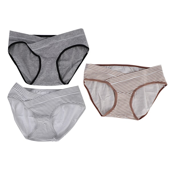 3 stk Gravide Kvinner Lav Midje Underbukser Graviditet Undertøy Mage Løft Bomulls Truser Truser (Grå Grå Stripe Brun Stripe XL)