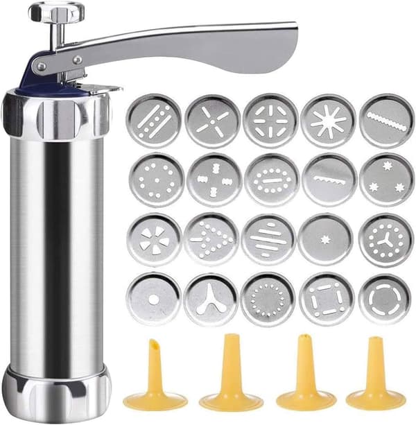 Press Aluminium Press Sett Kake Maker Konditori Press med 20 Tips og 4 Tynne Deig Spray Tips Rustfritt Stål Sølv