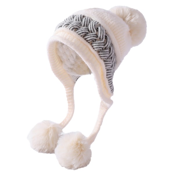 Färgblockerande twist tre-hår boll öronskydd ull hatt vinna