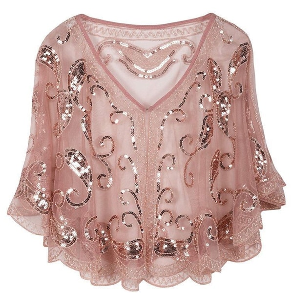 Damesjal Wrap Brudesjal Cover up Beaded Evening Cape Pink