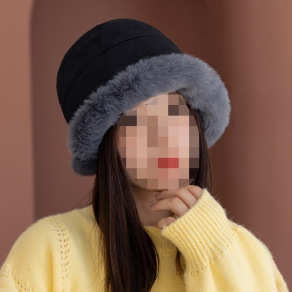 Kvinnor Vinter Faux Mocka Fur Bucket Hat Beige