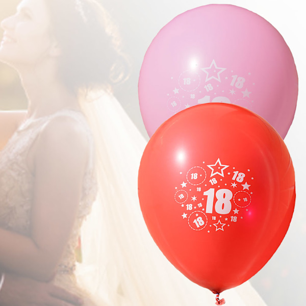 10 st Latexballonger med nummer 18 för 18-årsdagsfest, hemdekorationer, röd och rosa