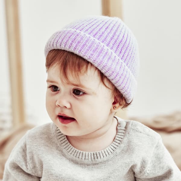 Varm stickad mössa för baby höst och vinter, barnmössa i akrylfiber med enfärgad design