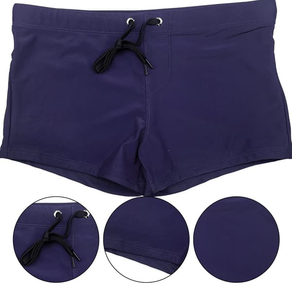 Badbyxor för män, fyrkantig bendesign stretchtyg snabbtorkande badkläder med justerbart midjeband, andningsbart meshfoder klorresistent strand Dark Blue