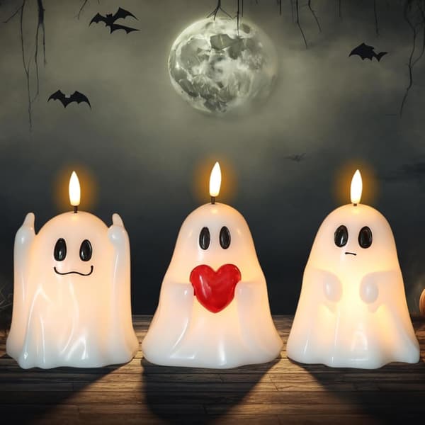 3-delt Halloween Spøgelse Flammefrit Lys Sæt, Halloween Indendørs Indretning - B