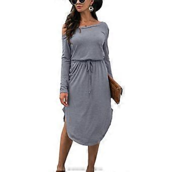 Damklänning Polyester Polyuretanfiber Enfärgad Off Shoulder Långärmad Elastisk En Klänning för Höst Vinter