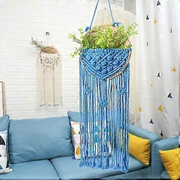 väggbonad boho dekor, väggdekor, med träpärlor dekor makramé väggkorg, 85*25cm