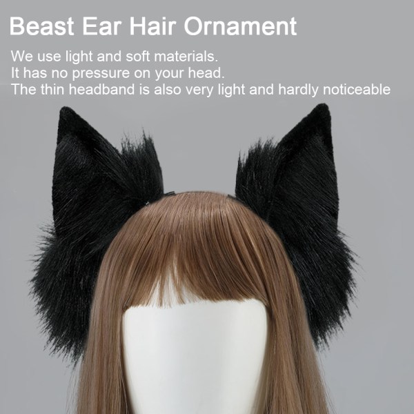 Handgjorda Wolf Fox Ears Animal Cute Head Accessoarer för hallowee black