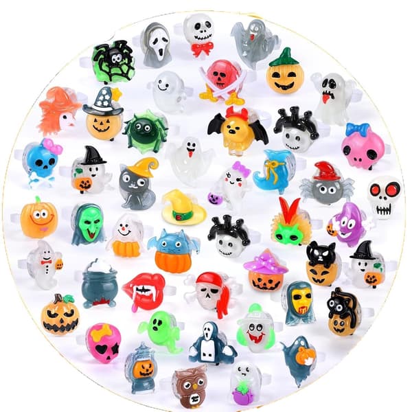24-dele sæt med 3D Halloween-snacklegetøj og selvlysende ringe – Halloween-festgaver