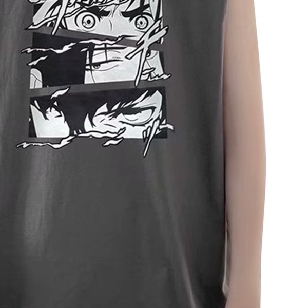 Mænd Tanktop Smuk Print Ærmeløs Løstsiddende Vest Skåret Skjorte til Hjemmetræning Grå L