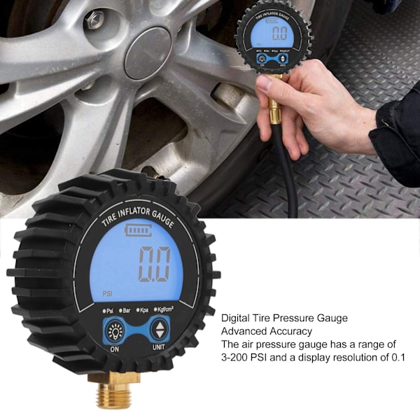 Digitaalinen Rengaspaineen Mittari 3‑200PSI Alue LCD Taustavalaistu Tarkka Lukeminen Universaali Autolle Kuorma-autolle RV:lle