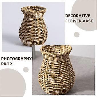 Vävd Blomstervas Dekorativ Vas Rustik Imitation Rottingvävd Vas för Hemmet