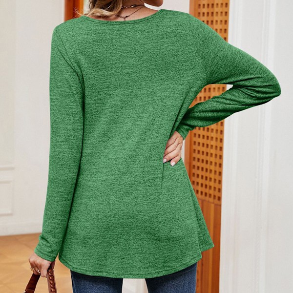 Dam Långärmade Toppar Unik Hals Enfärgad Slimmad Stil Ledig Lös Fåll Blus för Fest Shopping Grön M