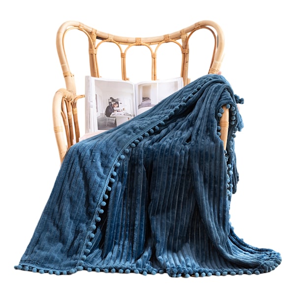 Flanelipuuvillapeitto Pompom-Reunuksella Kevyt Mukava Sänkypeitto Pehmeä Heittopeitto Sopii Sovalle Sovalle Sopii Kaikkiin Vuodenaikoihin (51x63) Hyland