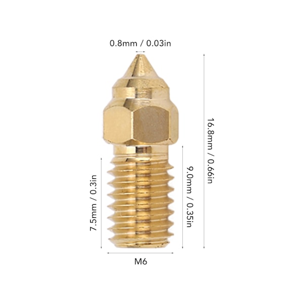 5 st 3D-skrivarmunstycke i mässing M6 Hög Hastighetsskrivarmunstycke för End 5 S1 End 7 1.75mm 0.8mm / 0.03in