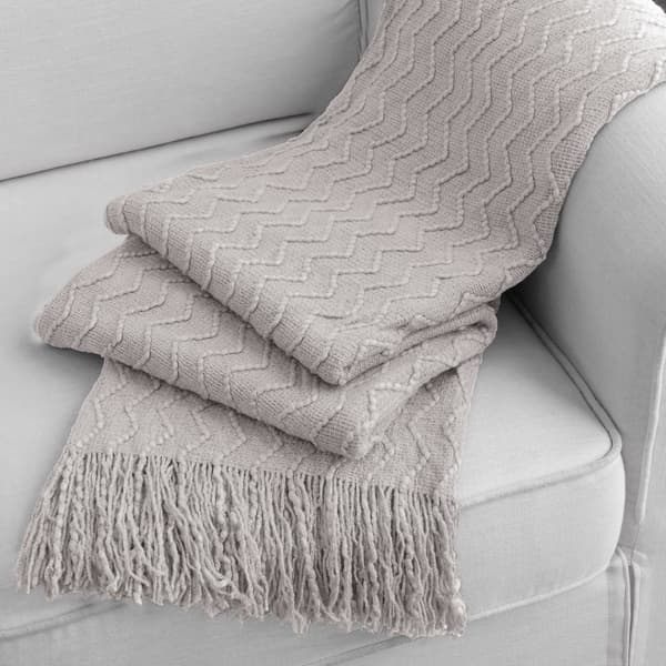 Pledd Teksturert Solid Myk Sofa Dekorativt Strikket Pledd, 127 x 152 cm khaki