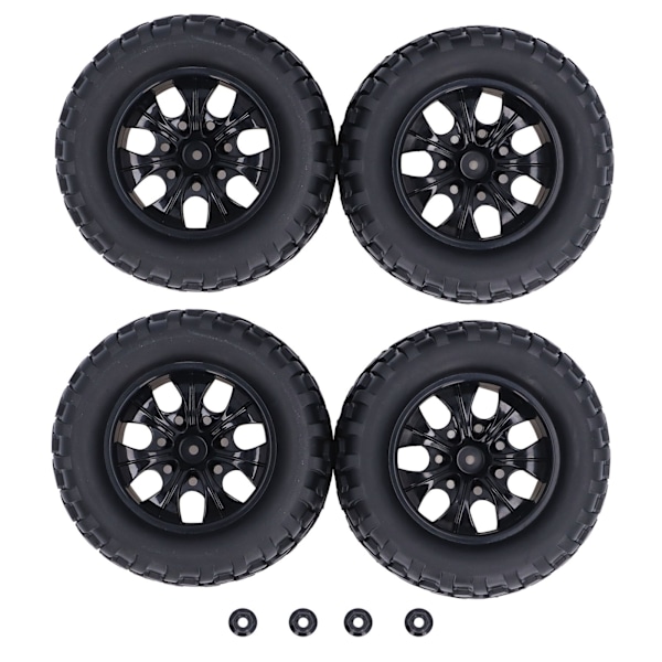 4 st Gummidäck med M4 Låsmutter 12mm Hex Nav 7-ekrad Fälg Hjul Däck för 1/10 RC Off Road Truck