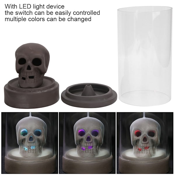 Rökelsebrännare i Lila Lera med Skallehuvud, Vindskyddad Heminredning med LED-Lampskärm för Halloween