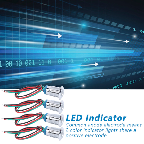 4 Sett Forhåndstilkoblede Runde LED-lys Vanntette 2-fargede Lys Felles Anode Elektrode 12mm 3-6V (Rød og Grønn)